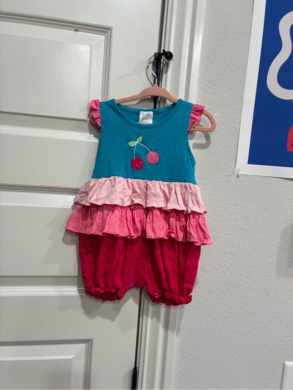 Lemon Teal and Pink Cherry Ruffle One-Piece Bodysuit
